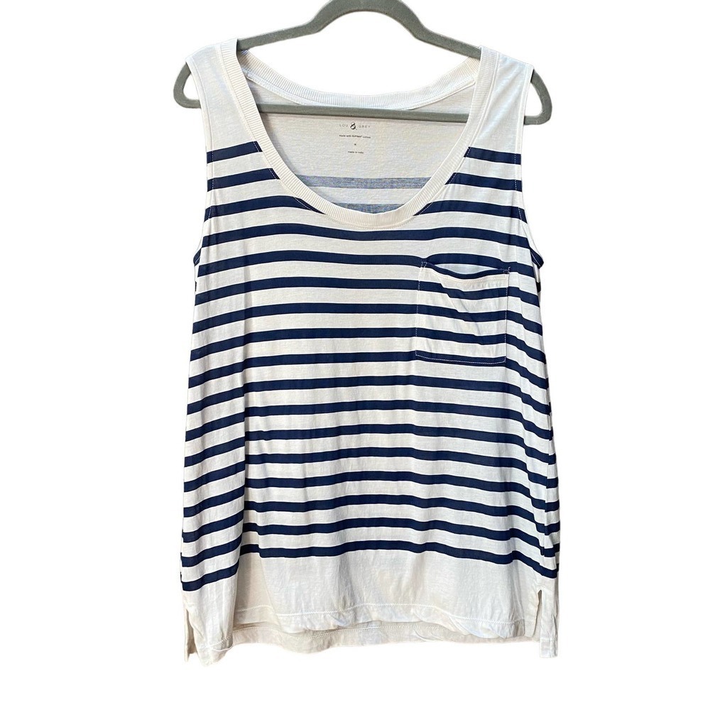 Lou & Grey Supima Cotton Striped Softserve Slub Pocket Tank Top Women's Size M